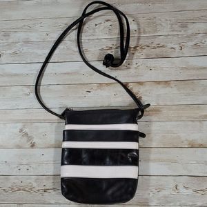 Leather Convict Black & White Striped Crossbody Purse Shoulder Bag Ili New York